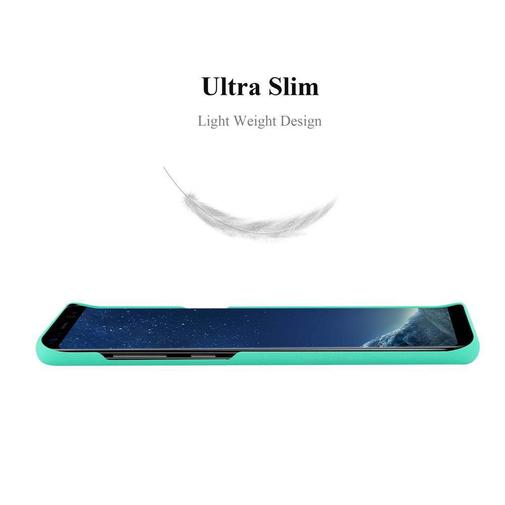 Ein grünes Telefon in einem Gehäuse. Text oben: 'Ultra Slim', 'Light Weight Design'.
