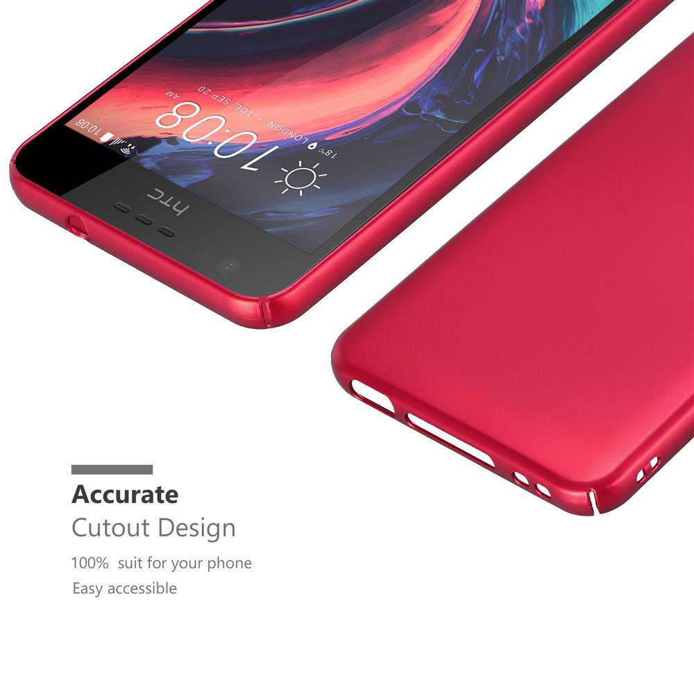 Teléfono y funda rojos, que muestran el diseño recortado. El fondo es blanco.