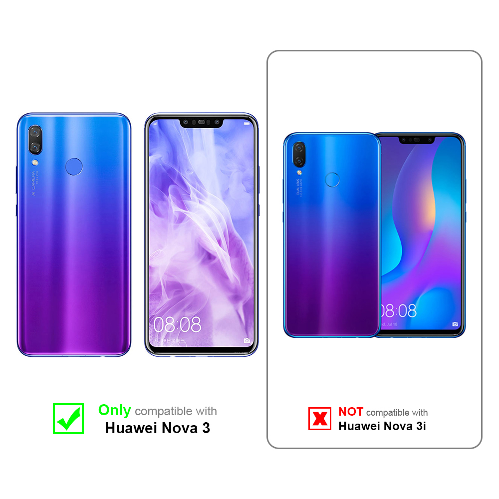 Telefoni blu e viola. Uno compatibile con Huawei Nova 3, l'altro no Nova 3i.