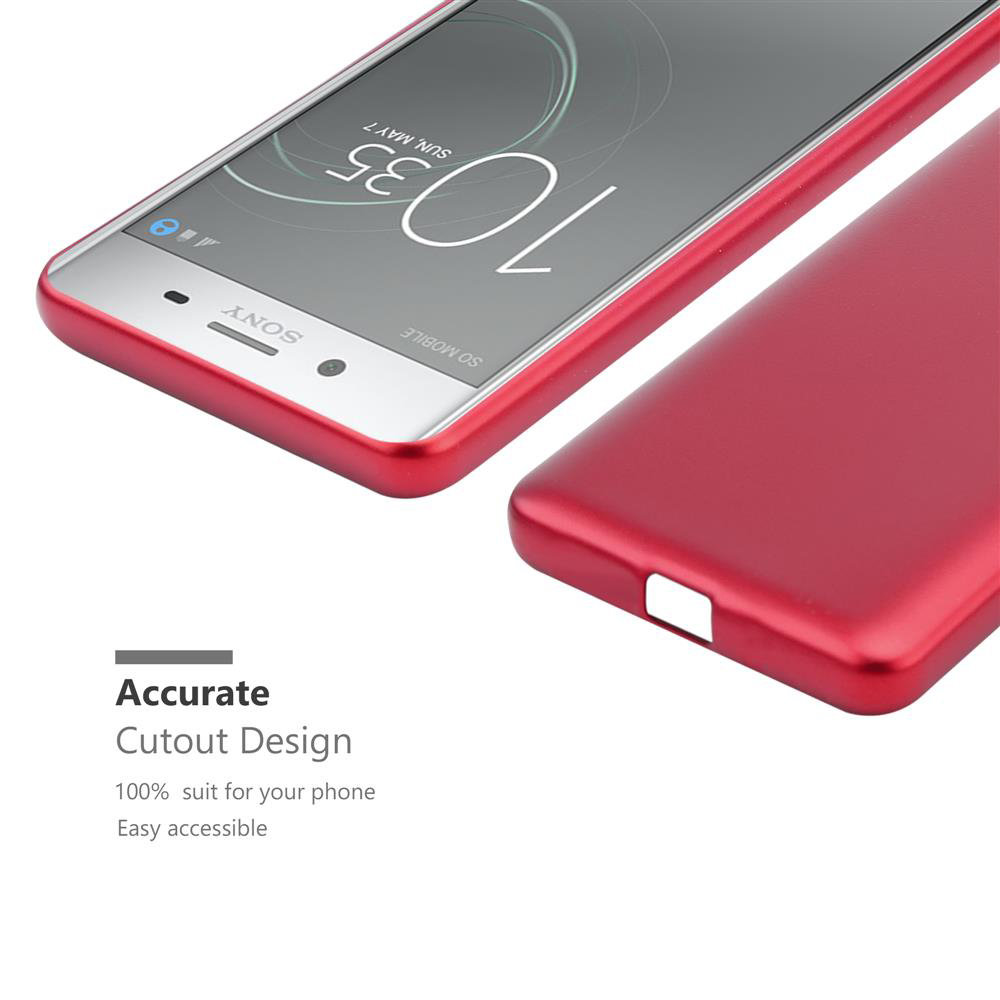 Rote Handyhülle mit Telefon darin. Telefon zeigt 10:35 Uhr. Präzises Ausschnittdesign.