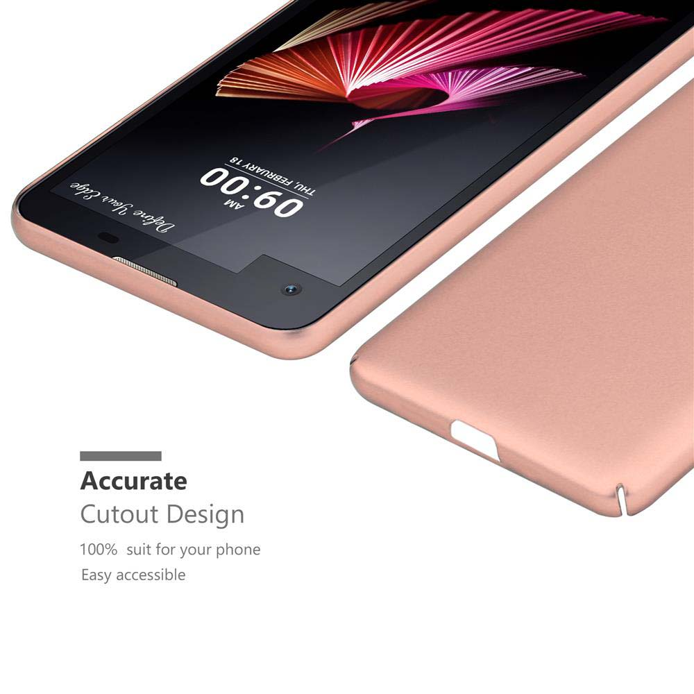 Roségoldenes Telefon und Hülle. Präzises Ausschnittdesign. Bildschirm ist an.
