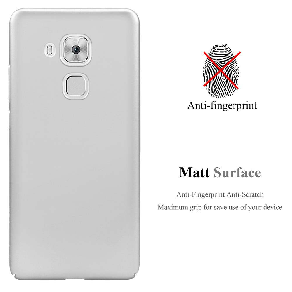 Una custodia per telefono argentata con fotocamera e logo dell'impronta digitale. Il testo dice 'Anti-impronta digitale'.