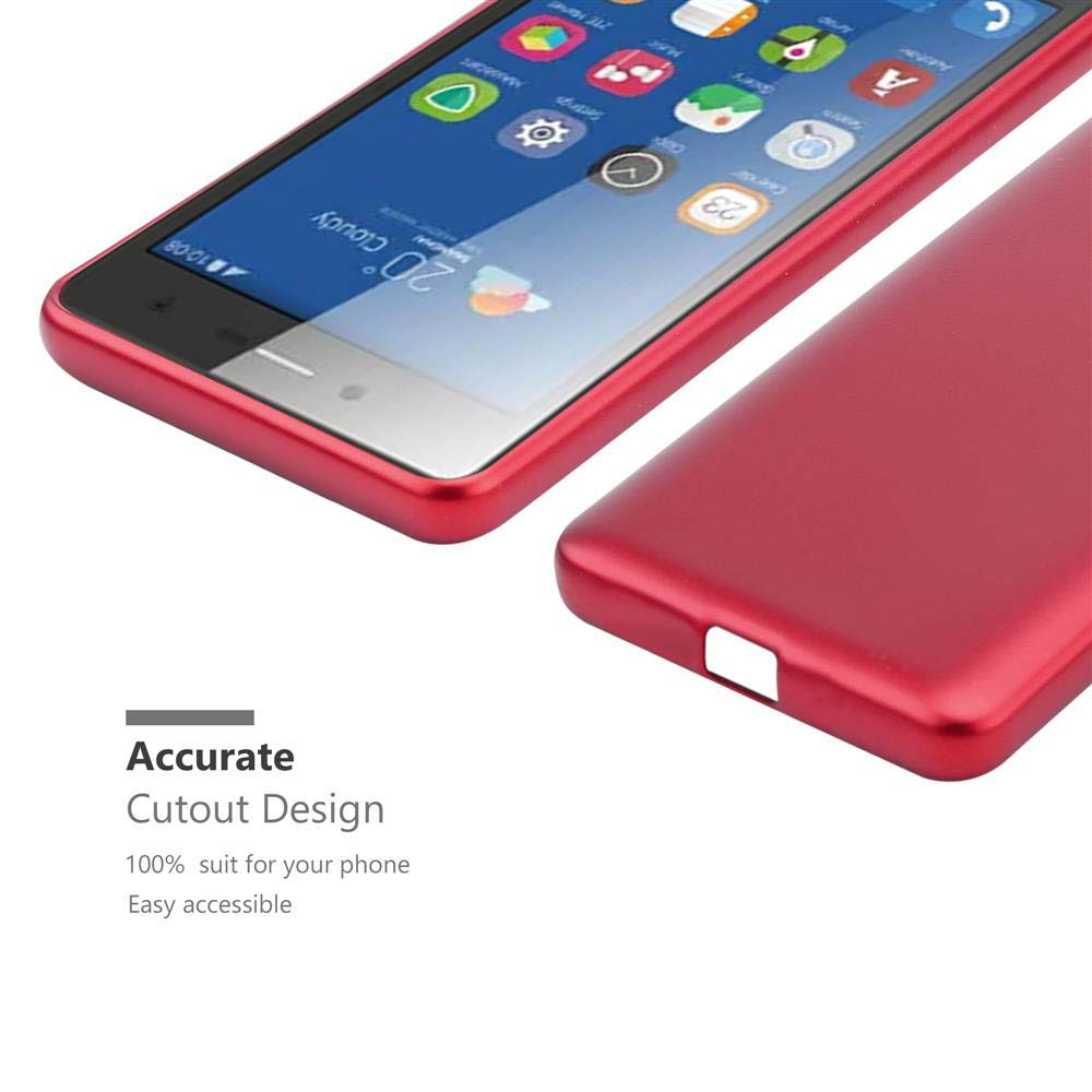 Rote Handyhülle und ein Telefon. Die Hülle ist für ein präzises Design geschnitten und leicht zugänglich.