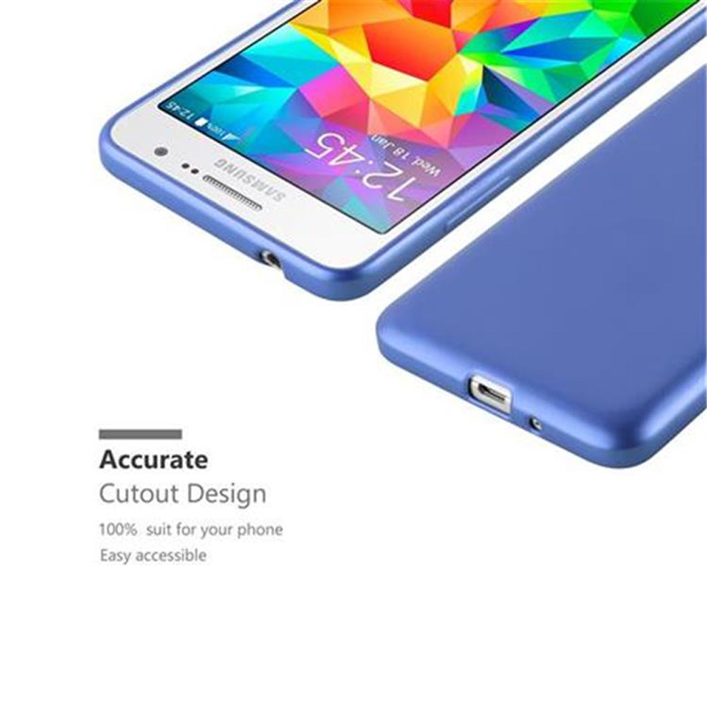 Dos teléfonos azules, uno en una funda. Texto: Diseño de recorte preciso, 100% adecuado.
