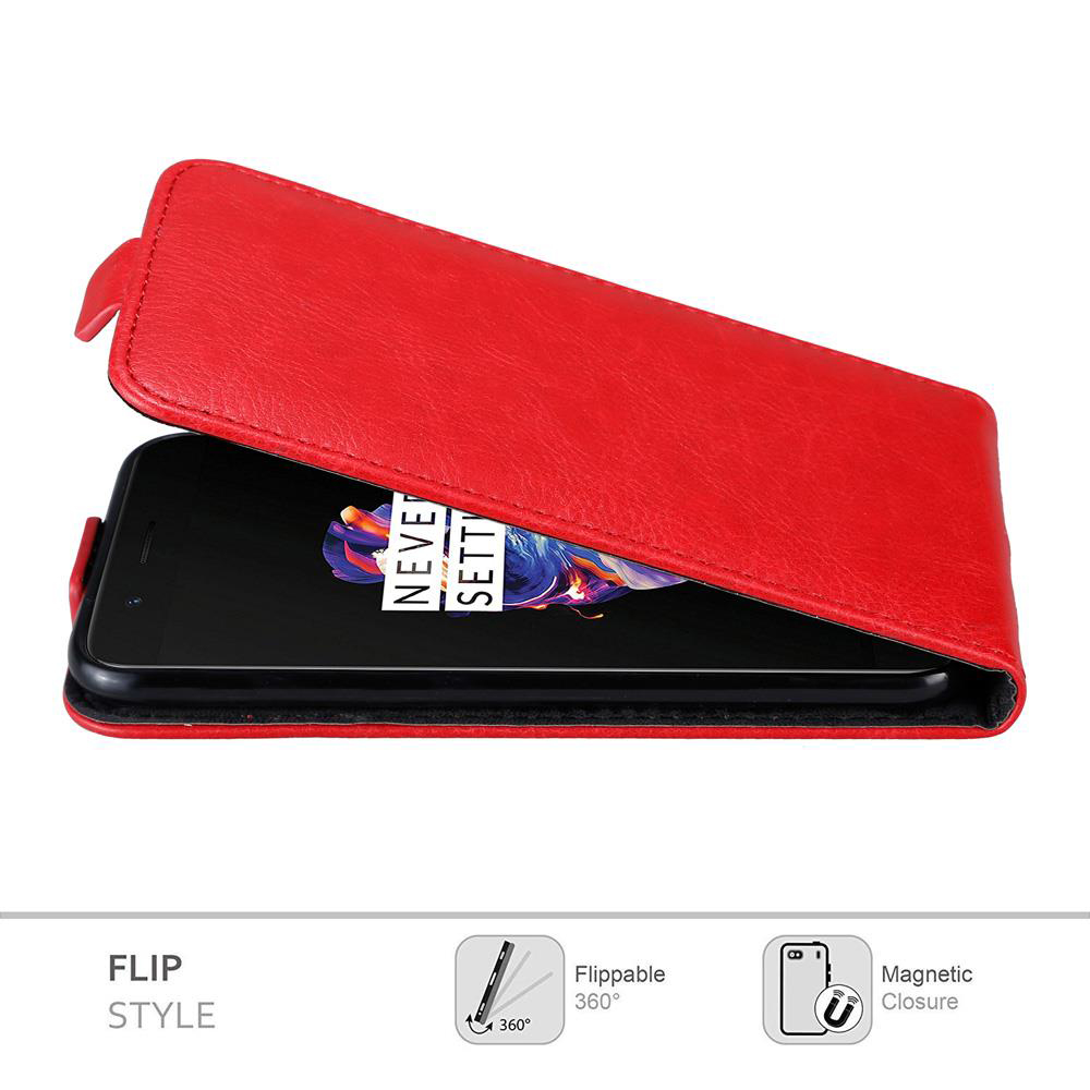 Custodia per telefono rossa a flip. Caratteristiche: Ribaltabile, chiusura magnetica e un design a flip.