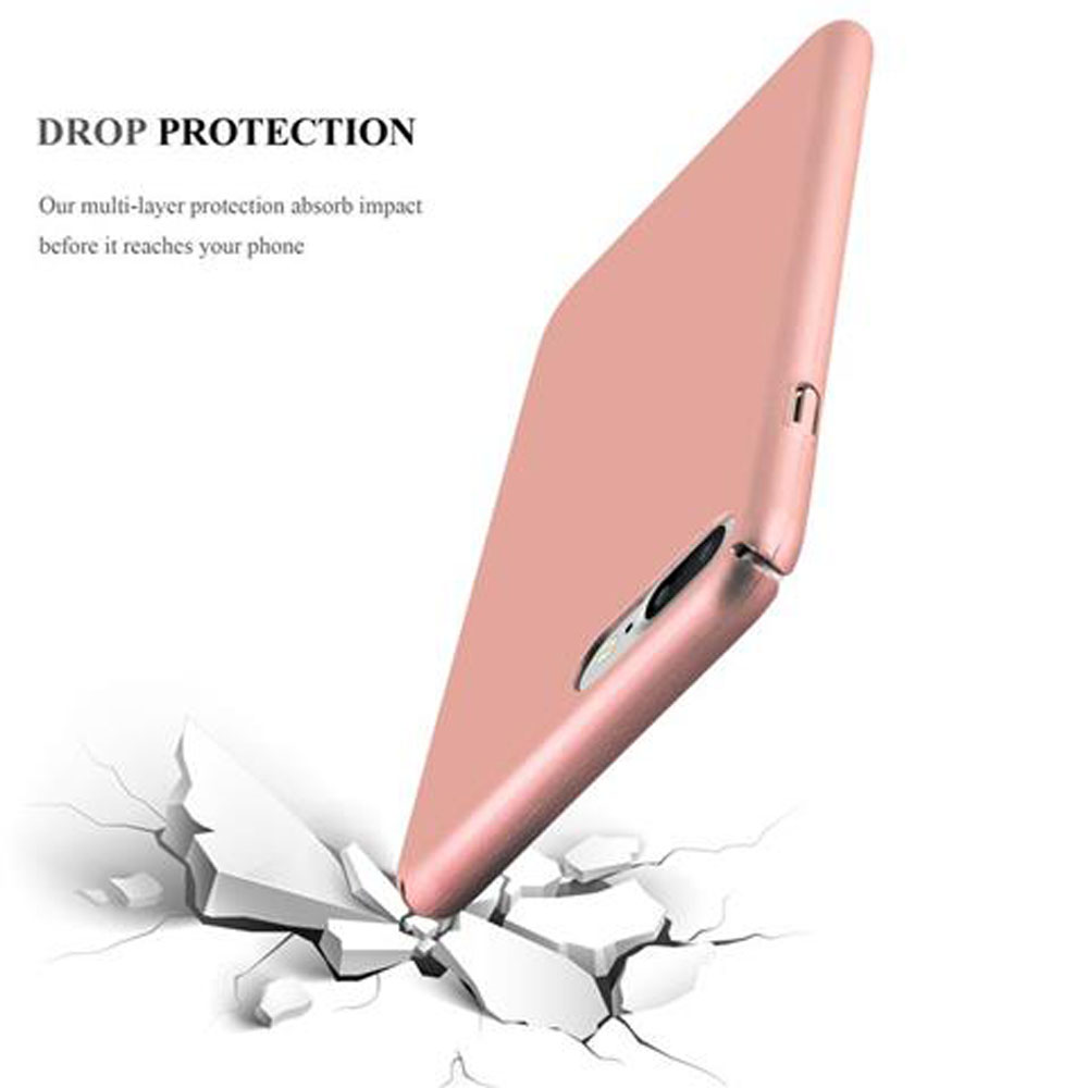 Custodia rosa per telefono con un telefono. La custodia del telefono ha le parole Drop Protection. Il telefono è rotto.
