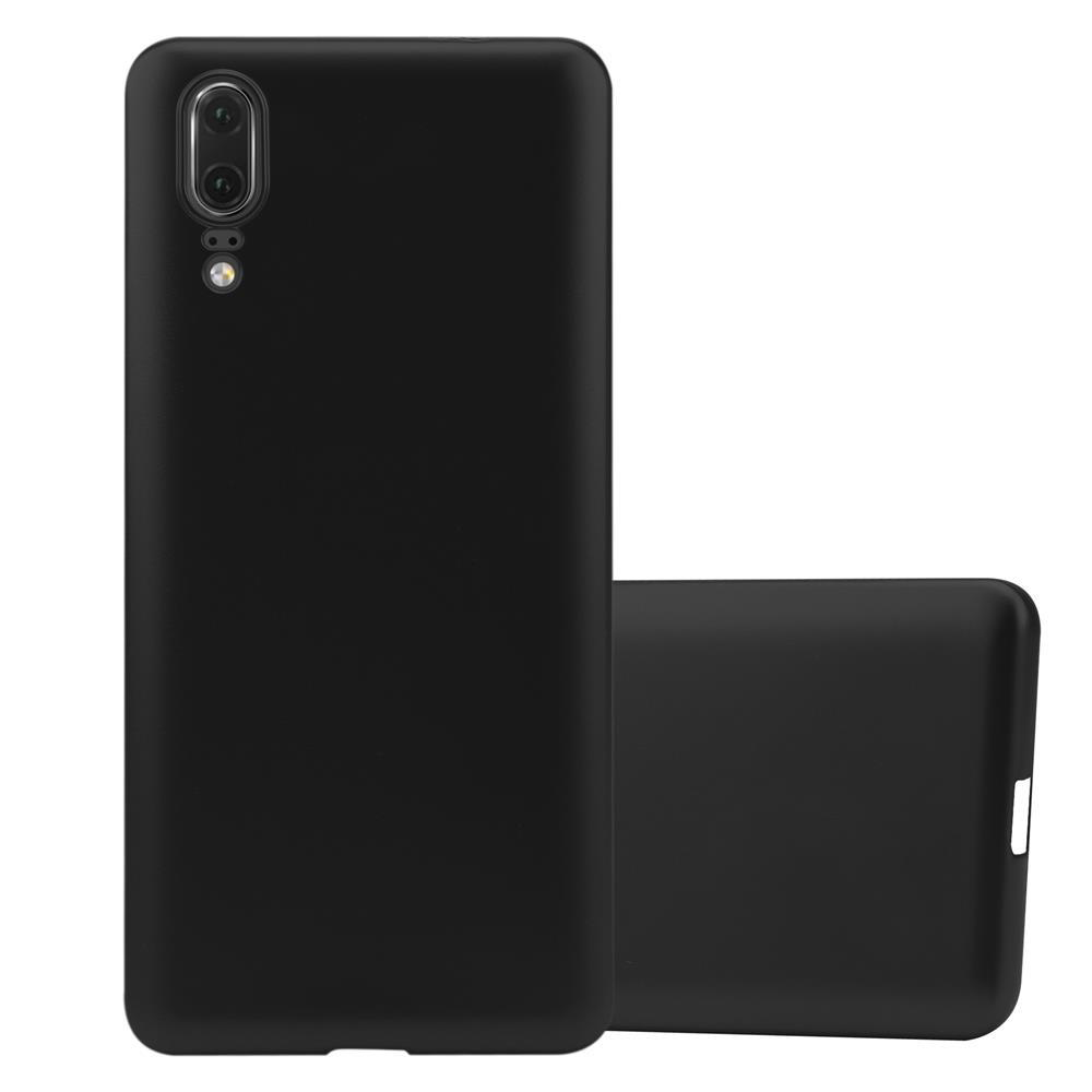 Custodia nera per telefono su superficie bianca. La custodia ha due fotocamere e un flash.