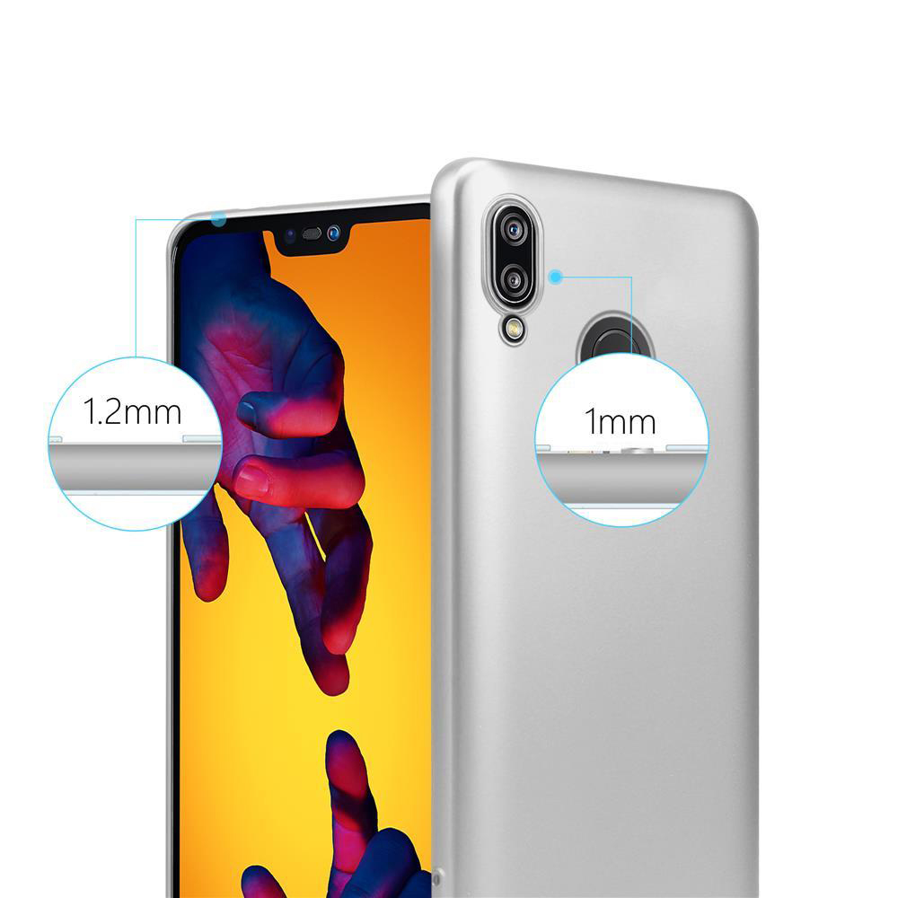 Telefon und silberne Hülle. Der Bildschirm ist sichtbar. Erhöhter Bildschirm und Kanten hervorgehoben.