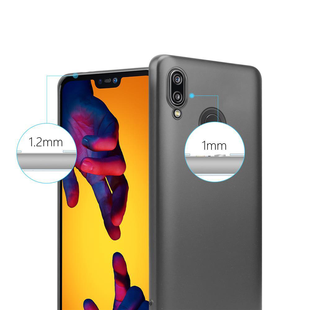 Custodia grigia con telefono e testo che mostra 1,2 mm e 1 mm per schermo e fotocamera.