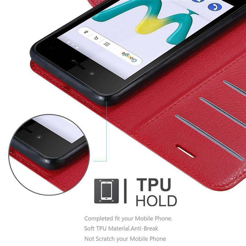 Rote Handyhülle mit Telefon darin. Text: TPU halten. Passt perfekt zu Ihrem Handy. Weiches TPU-Material.