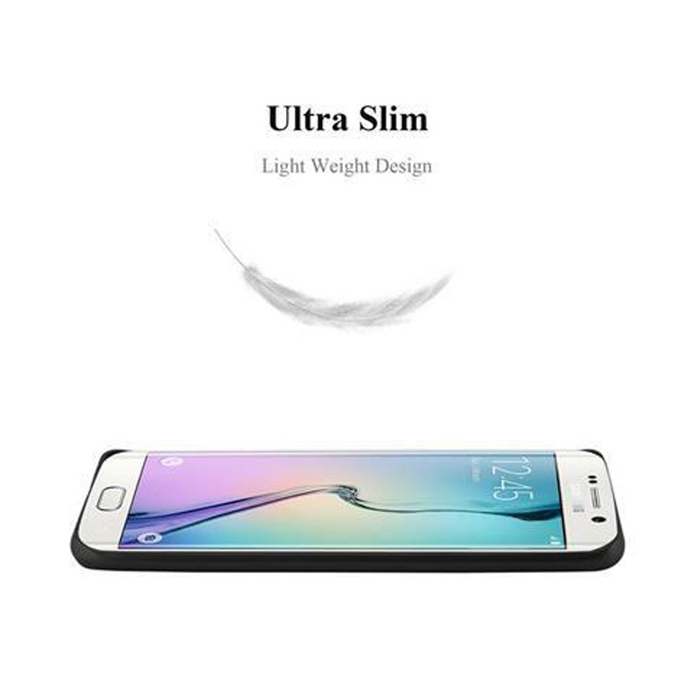 Weißer Hintergrund mit Telefon in schwarzem Gehäuse. Text oben sagt Ultra Slim, Light Weight Design. Feder gezeigt.