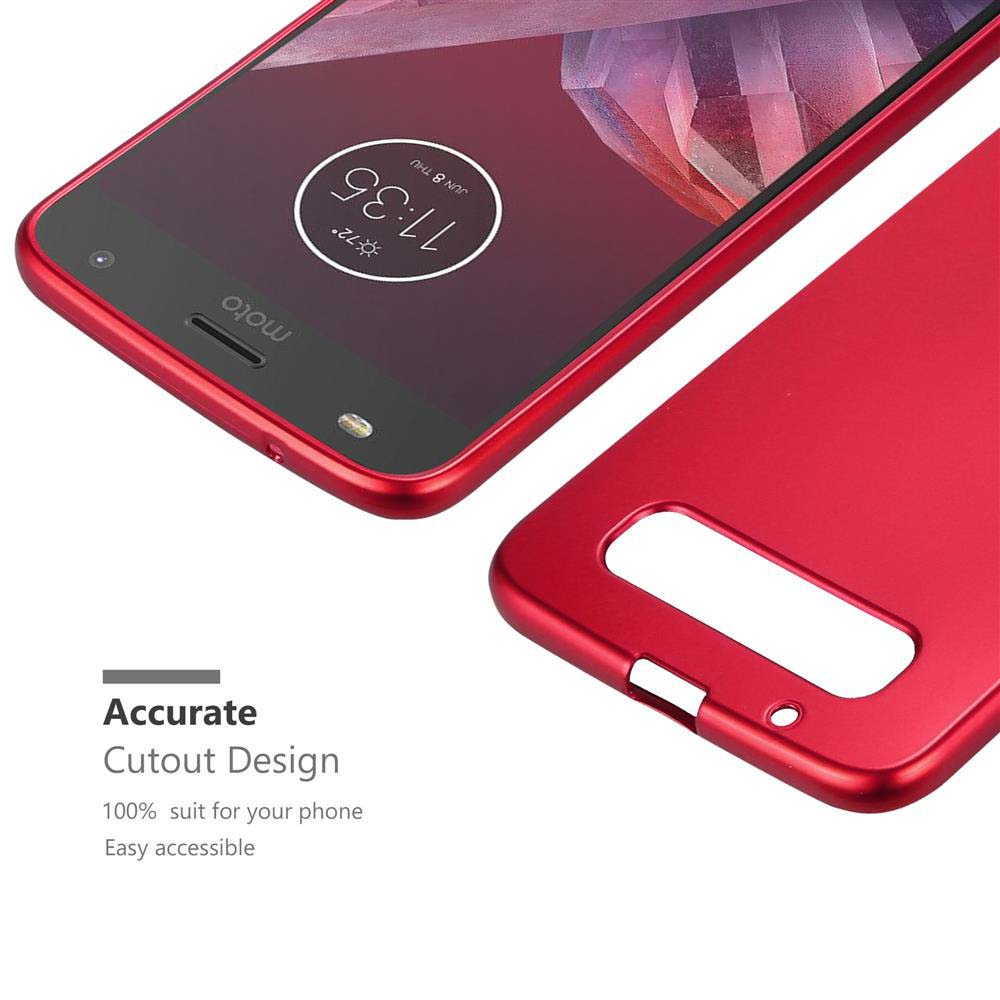Una funda roja para teléfono con un teléfono dentro. La pantalla muestra la hora y la marca del teléfono.