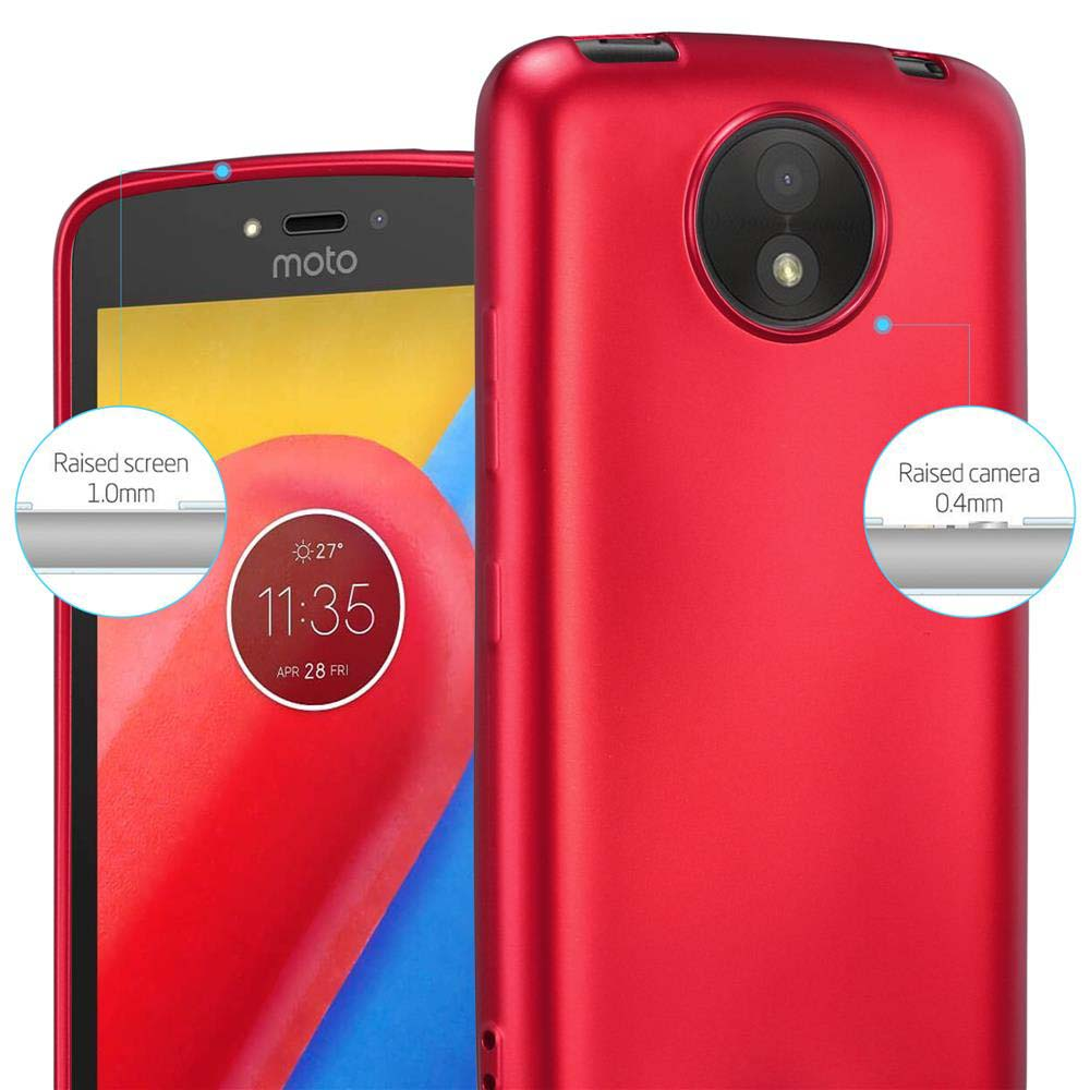 Rotes Telefon mit erhöhtem Bildschirm und Kameradetails. Uhrzeit ist 11:35, Datum 28. April.