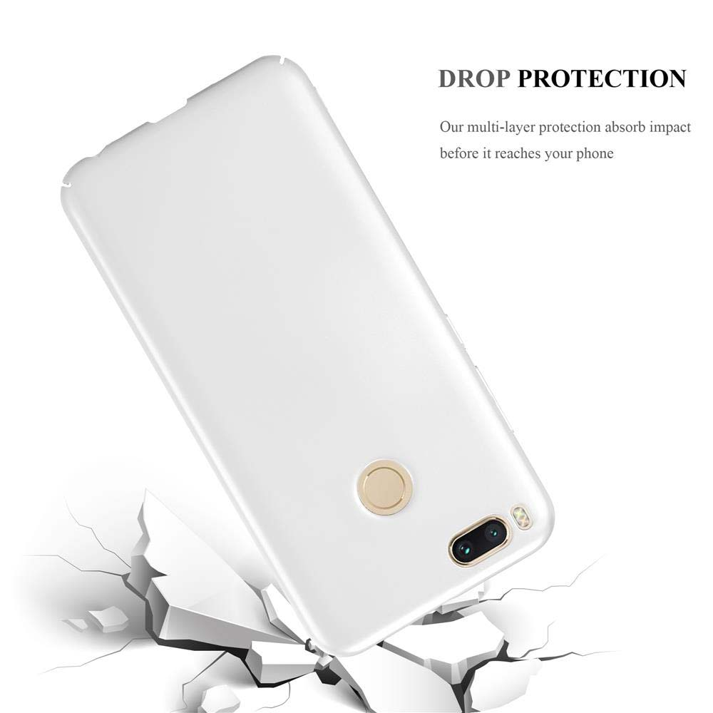 Eine weiße Handyhülle mit einem Telefon, die eine zerbrochene Oberfläche zeigt.