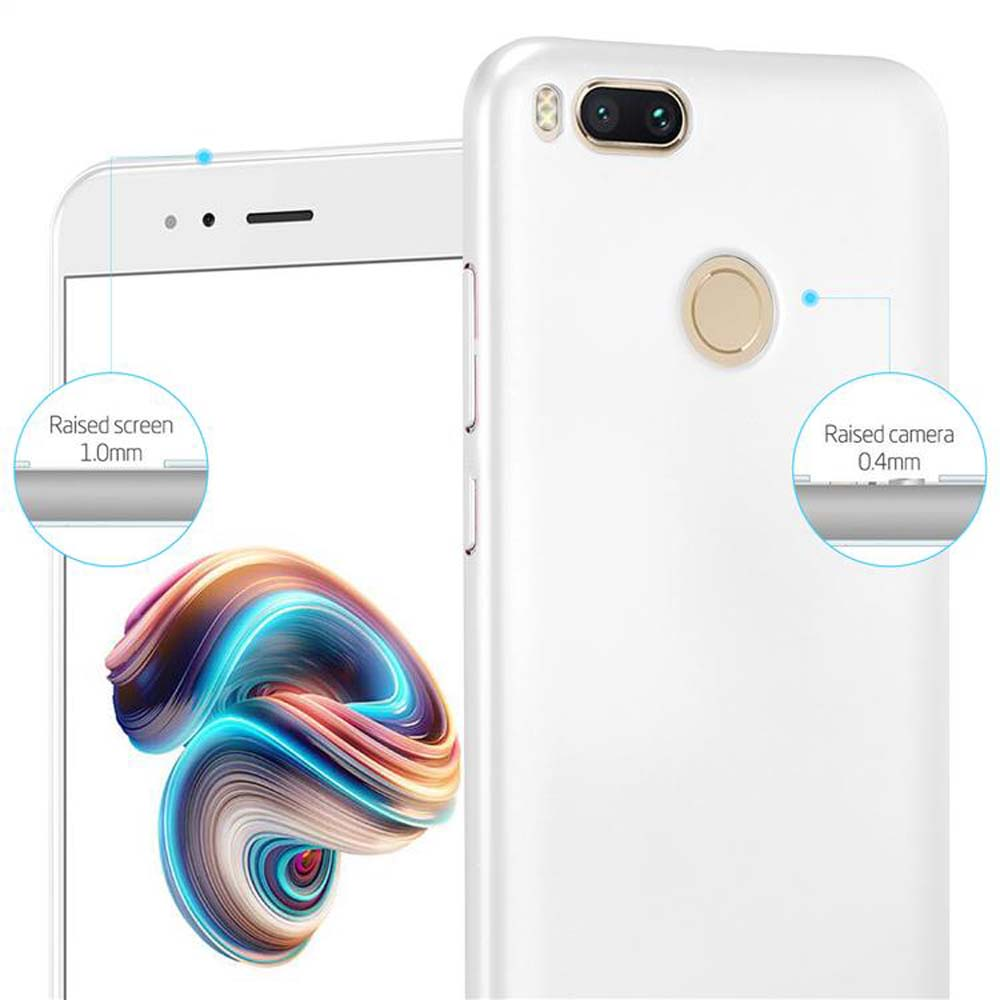 Weißes Telefon mit erhöhtem Bildschirm und Kamera. Diagramm zeigt erhöhten Bildschirm 1,0 mm, erhöhte Kamera 0,4 mm.