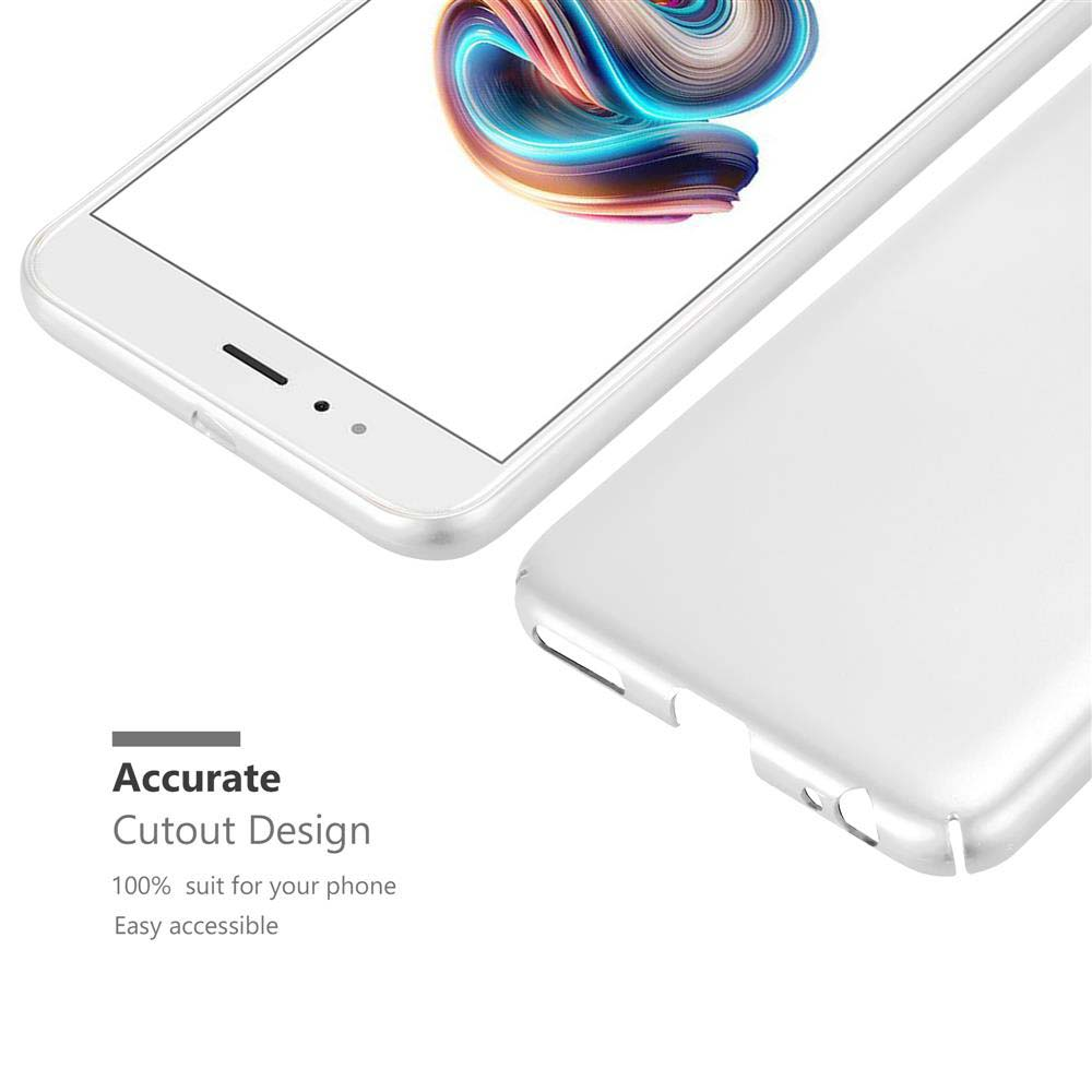 Ein weißes Telefon mit Hülle. Text: Präzises Ausschnittdesign.