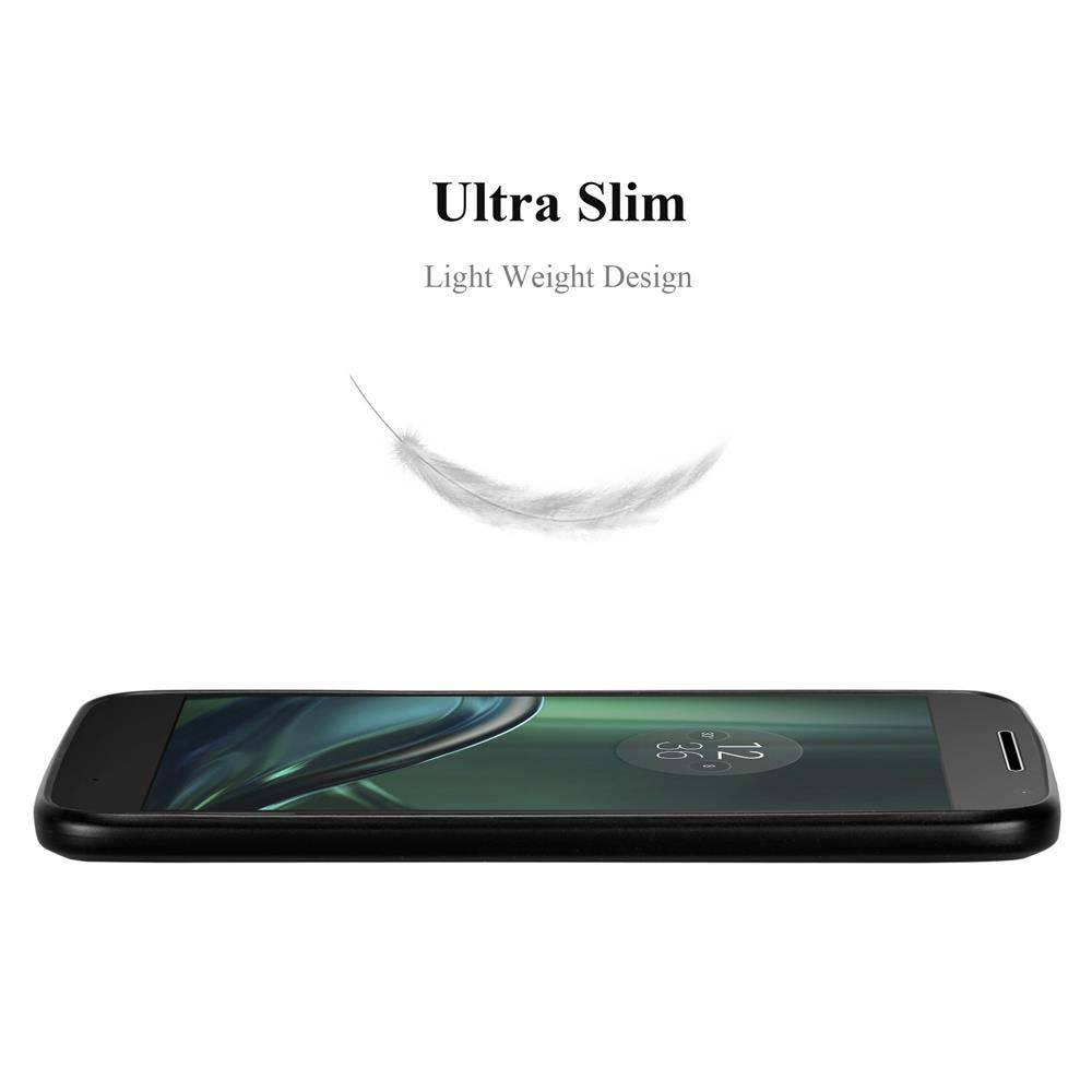 Un teléfono inteligente de lado con una pluma flotando encima. Texto: Ultra delgado, diseño ligero.