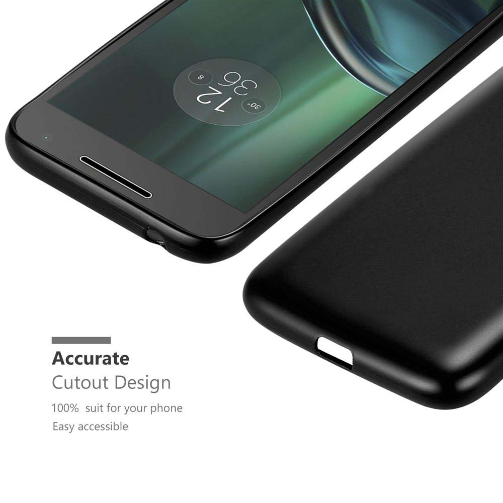Teléfono negro con funda negra. La funda tiene recortes precisos y es de fácil acceso.