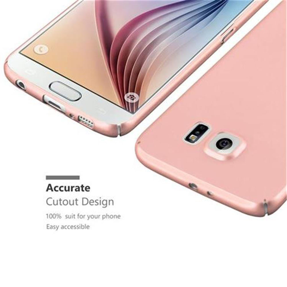 Zwei rosa Telefone sind abgebildet. Eines ist angewinkelt, mit dem Text 'Accurate Cutout Design'.