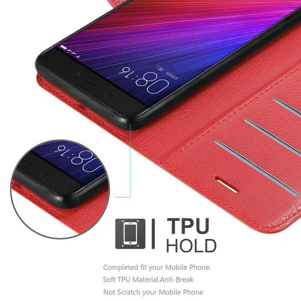 Una custodia rossa con un telefono all'interno è mostrata su sfondo bianco. Testo: TPU HOLD.