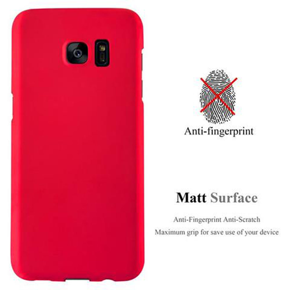 Custodia rossa per telefono su sfondo bianco. Caratteristiche: anti-impronta e superficie opaca.