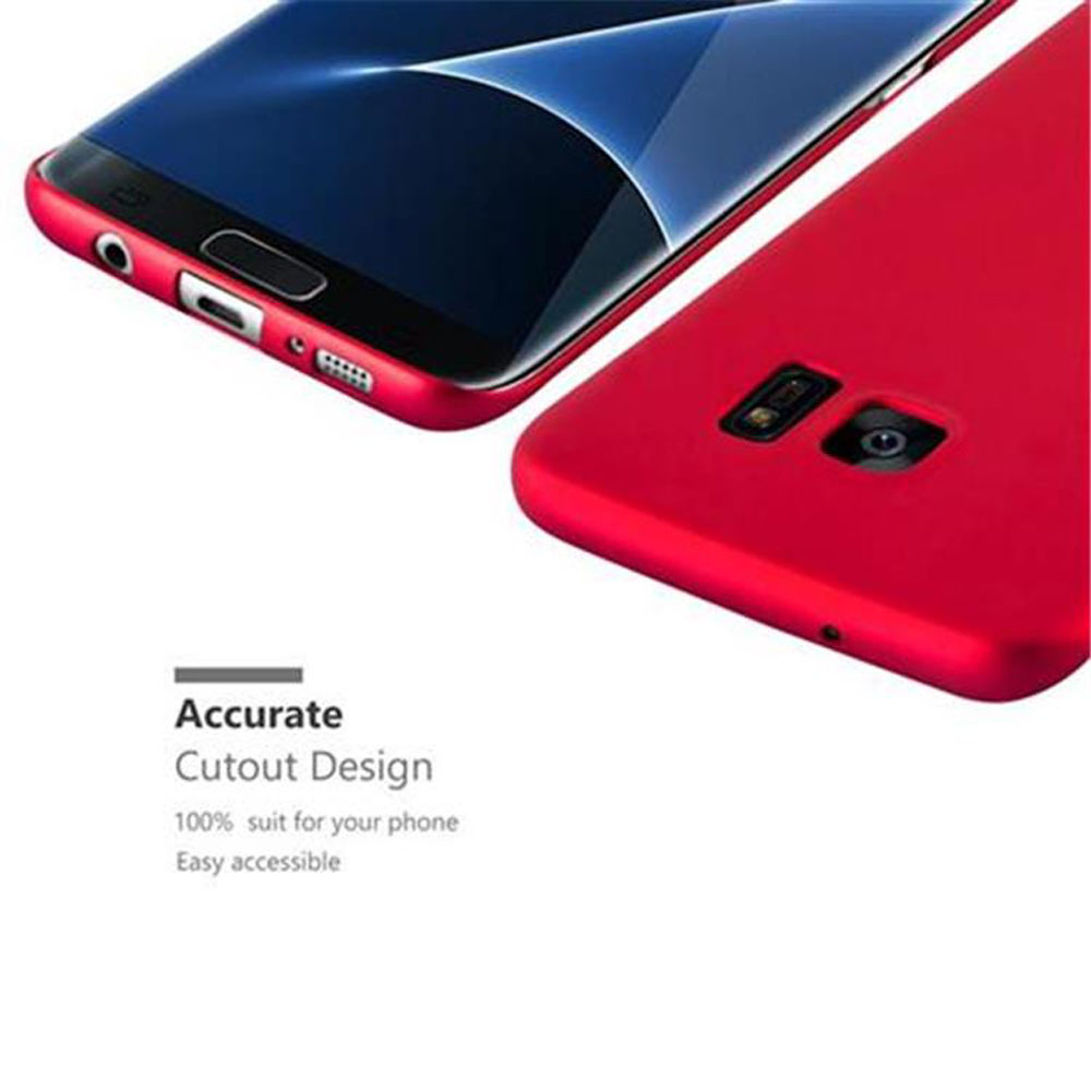 Una custodia rossa e un telefono. La custodia ha un design ritagliato.