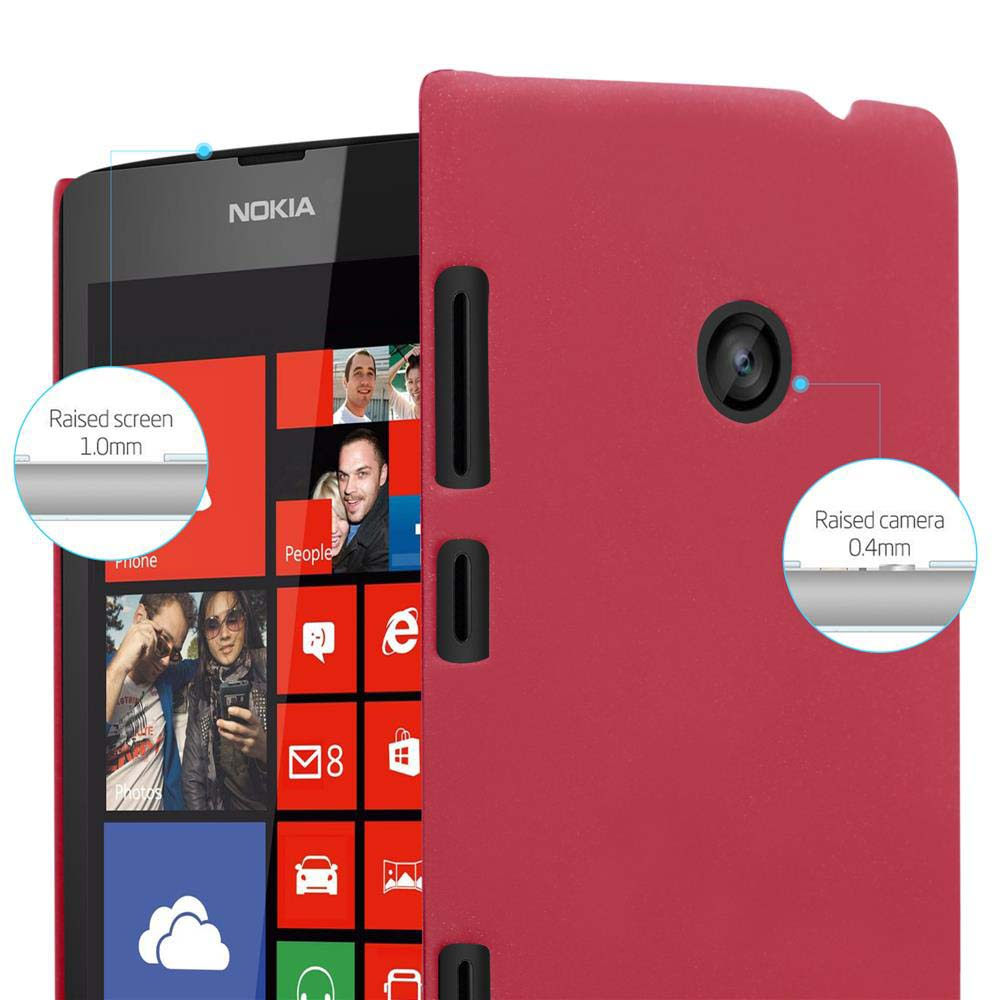 Telefono Nokia all'interno di una custodia rossa. La custodia ha ritagli per la fotocamera e i pulsanti. Lo schermo mostra le icone.