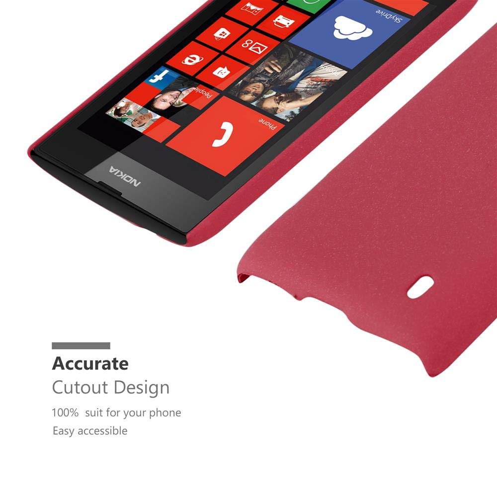 Una custodia per telefono rossa con un telefono all'interno è mostrata, insieme a un design ritagliato. Lo schermo del telefono mostra le icone delle app.