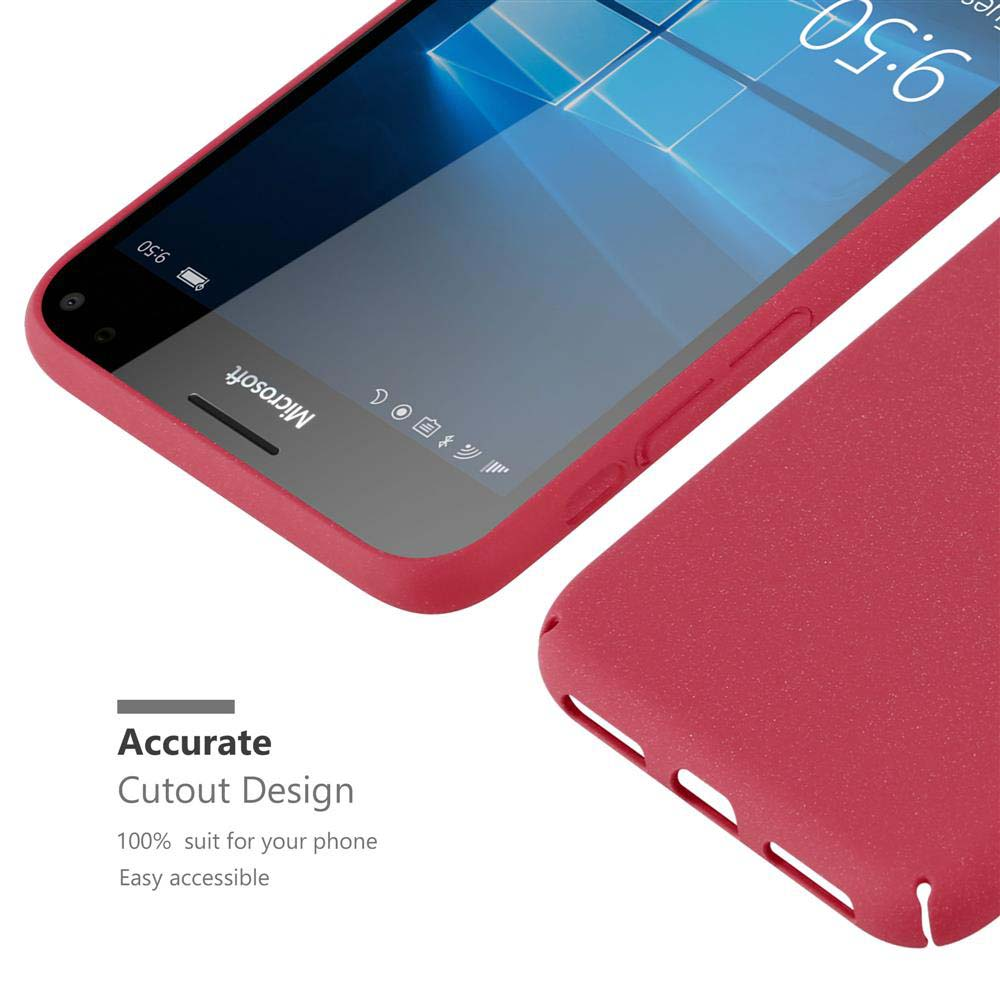 Funda de teléfono roja con un diseño de recorte preciso. Texto: Diseño de recorte preciso, 100% adecuado para tu teléfono.