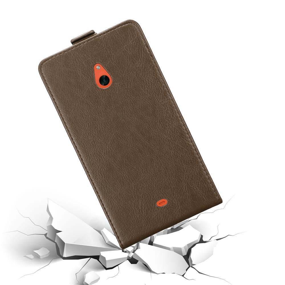 Eine Handyhülle auf dem Boden. Das Telefon ist braun und zeigt einen Telefonbildschirm.