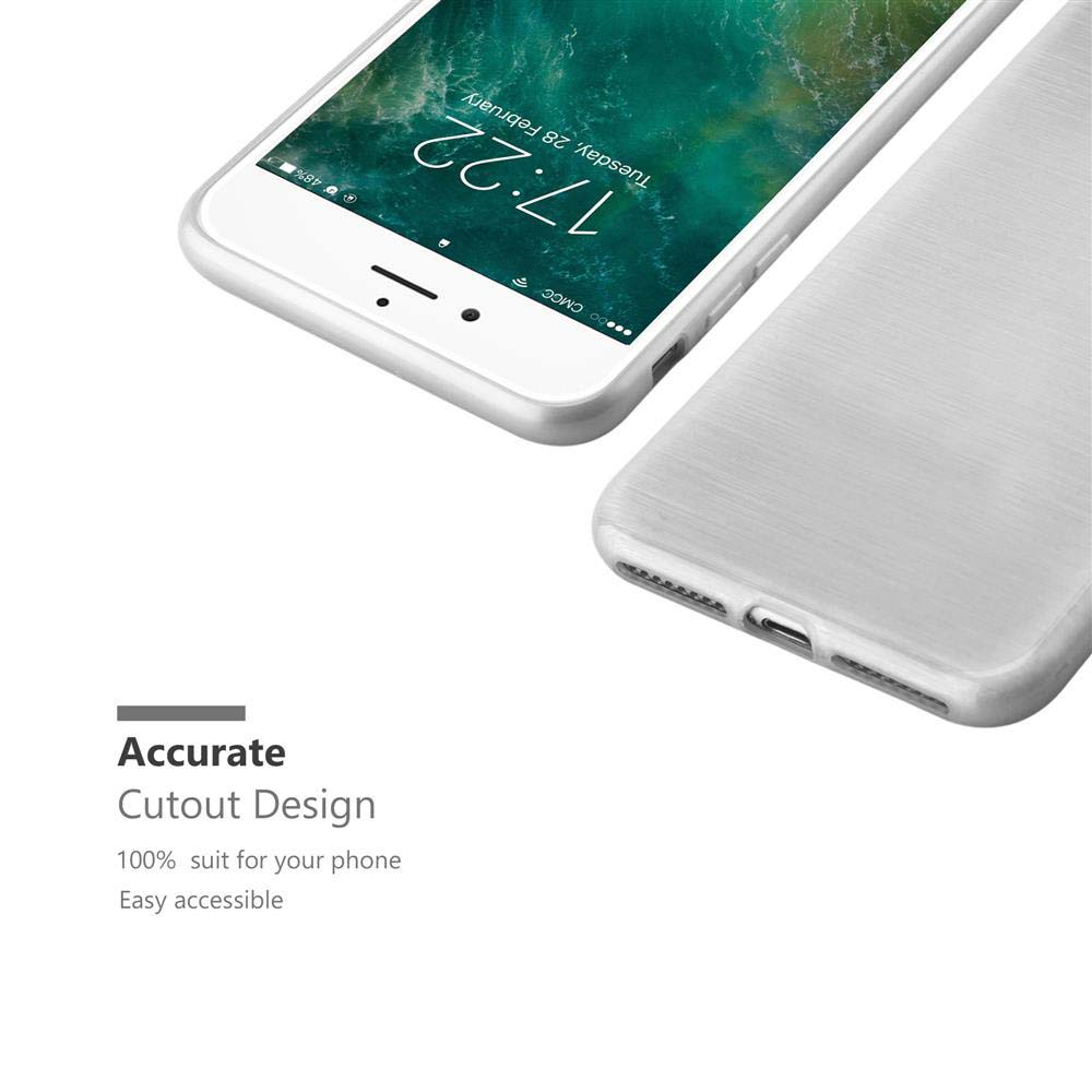 Teléfono en funda, mostrando la pantalla. La funda es plateada. La pantalla muestra la hora y la fecha.