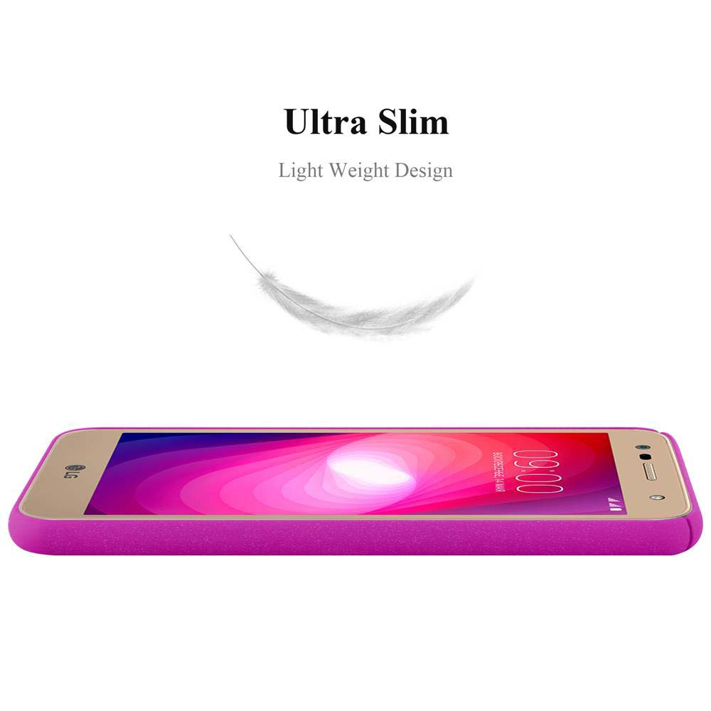 Telefon und rosa Hülle. Das Telefon liegt auf einer Oberfläche. Ultra-Schlank-Design ist der Fokus.