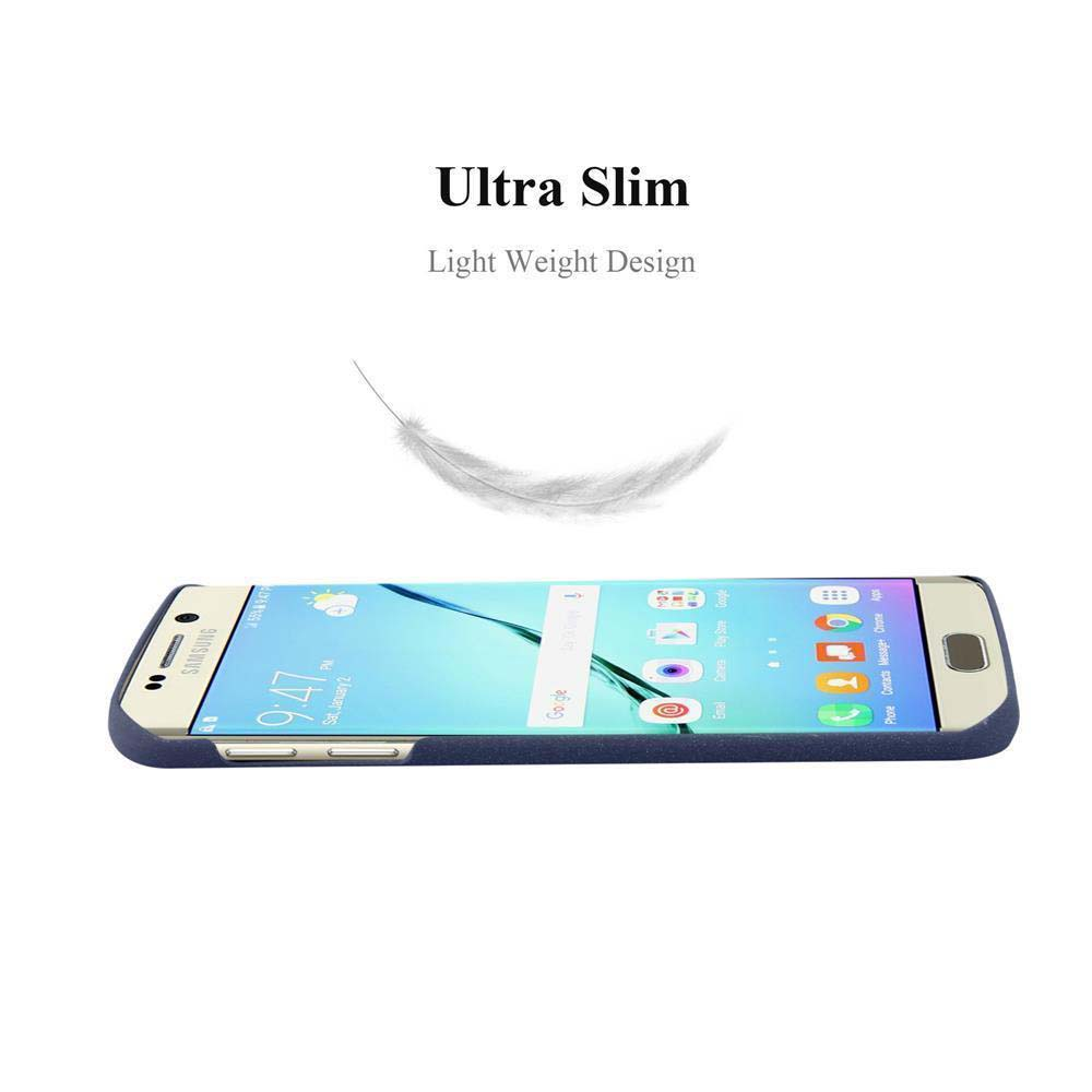 Telefon auf einer ebenen Fläche mit einer Feder darüber. Text: Ultra Slim, Leichtes Design.
