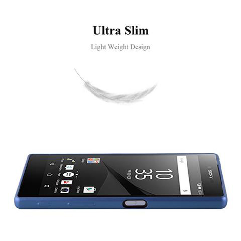 Ein Telefon in einer blauen Hülle, mit einer Feder darüber. Das Bild sagt 'Ultra Slim'.