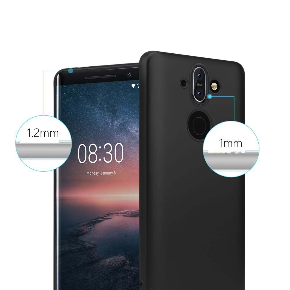 Schwarzes Telefon mit schwarzem Gehäuse mit erhöhten Kanten. Details des Telefons werden hervorgehoben.