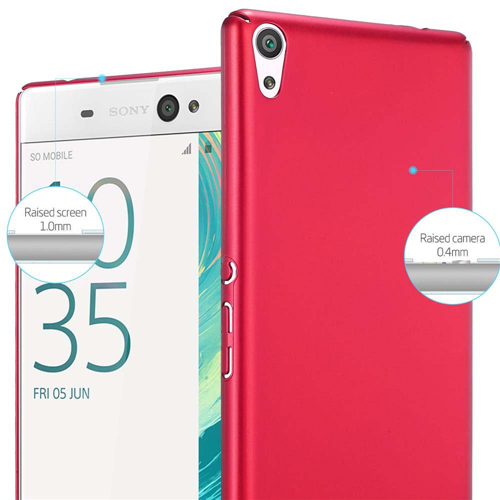 Custodia per telefono rossa con telefono all'interno e testo sulla protezione schermo e fotocamera.