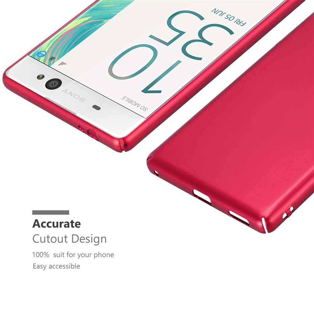 Custodia rossa e schermo del telefono. Testo: Design ritagliato preciso. Adatto al 100%, facile accesso.
