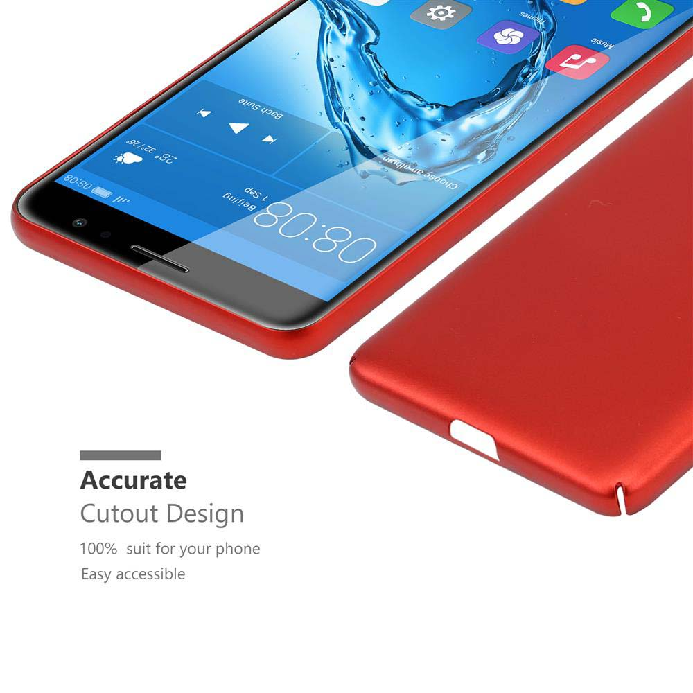 Una custodia rossa per telefono con uno schermo del telefono che mostra l'ora. L'immagine enfatizza il design ritagliato.