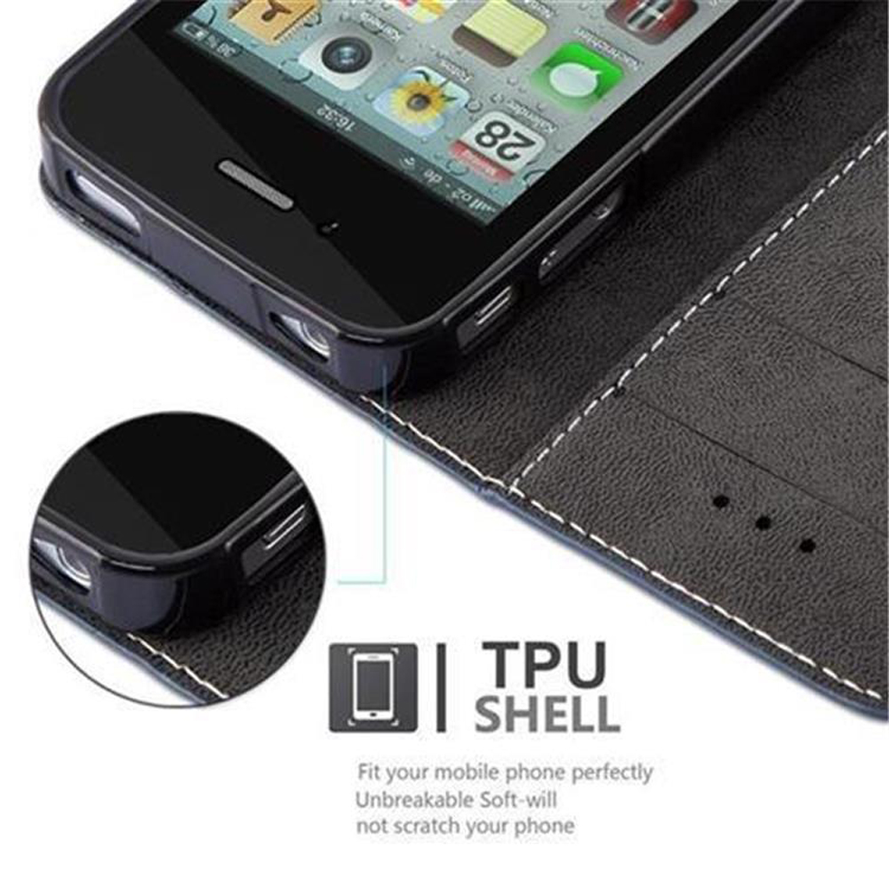 Un telefono in una custodia nera, con un'etichetta TPU shell. Il telefono mostra app. Testo: TPU Shell, Adattamento perfetto.