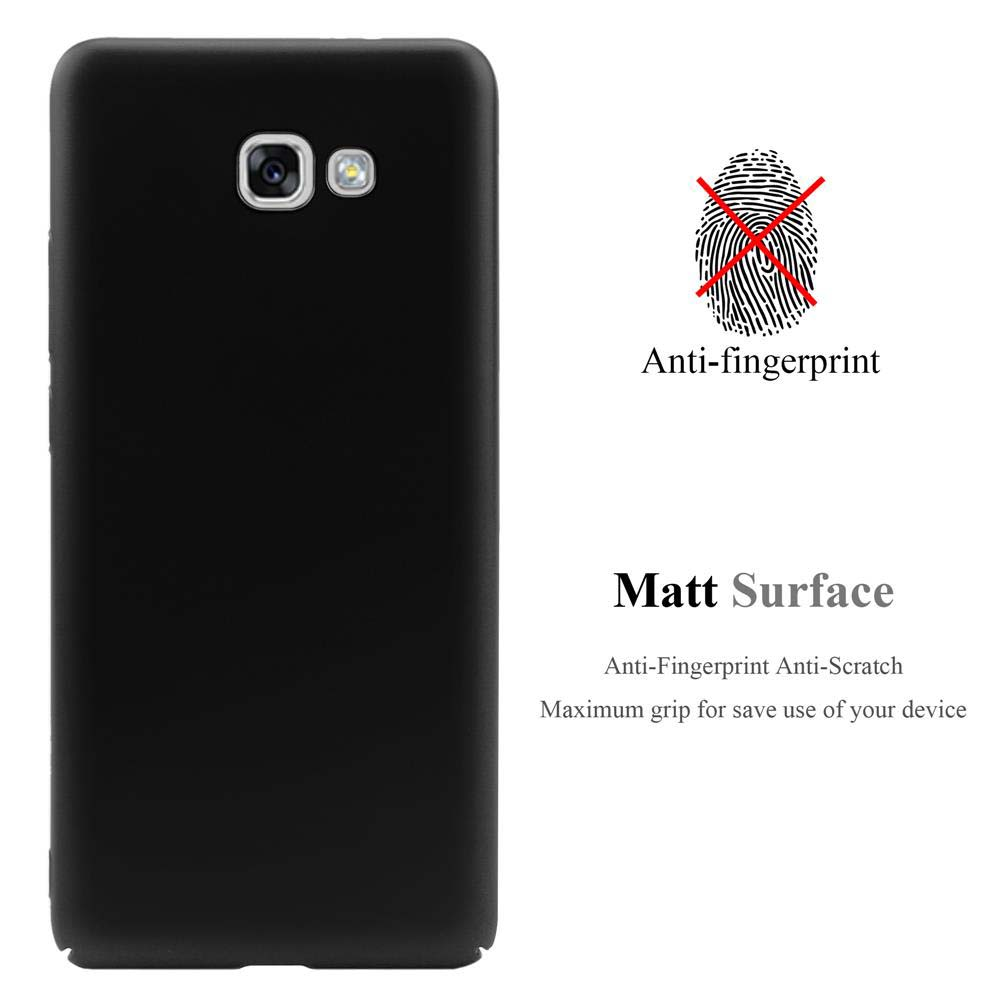 Schwarze Handyhülle mit Kamera und Text: Anti-Fingerabdruck, Matt Oberfläche.