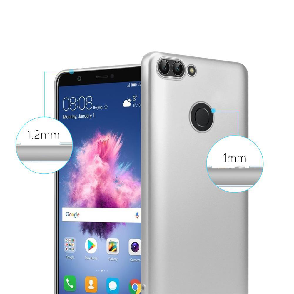 Un telefono argentato con dettagli circolari da 1,2 mm e 1 mm e un altro telefono dietro.