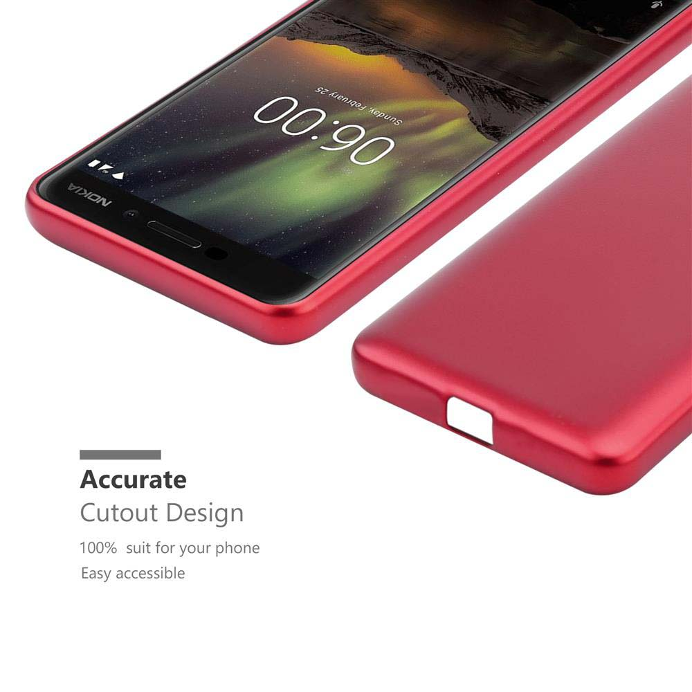 Rote Handyhülle und Telefon. Zeigt Telefondetails und das Design der Hülle.