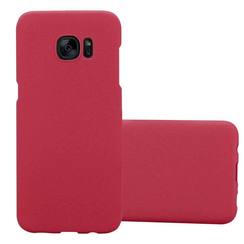 Funda de teléfono roja, dos piezas. Una vertical, la otra plana. Cámara visible.