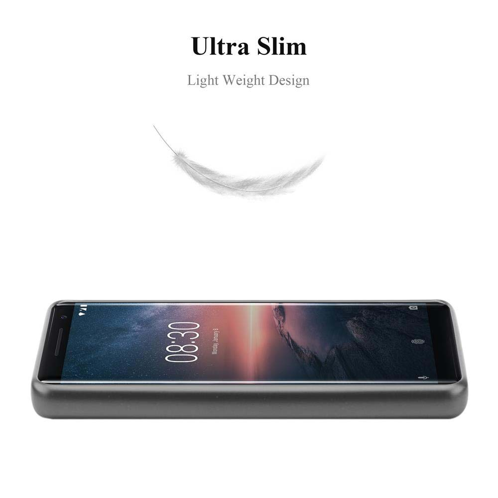 Telefon in einer Hülle, Text: Ultra Slim. Eine Federgrafik ist oben.