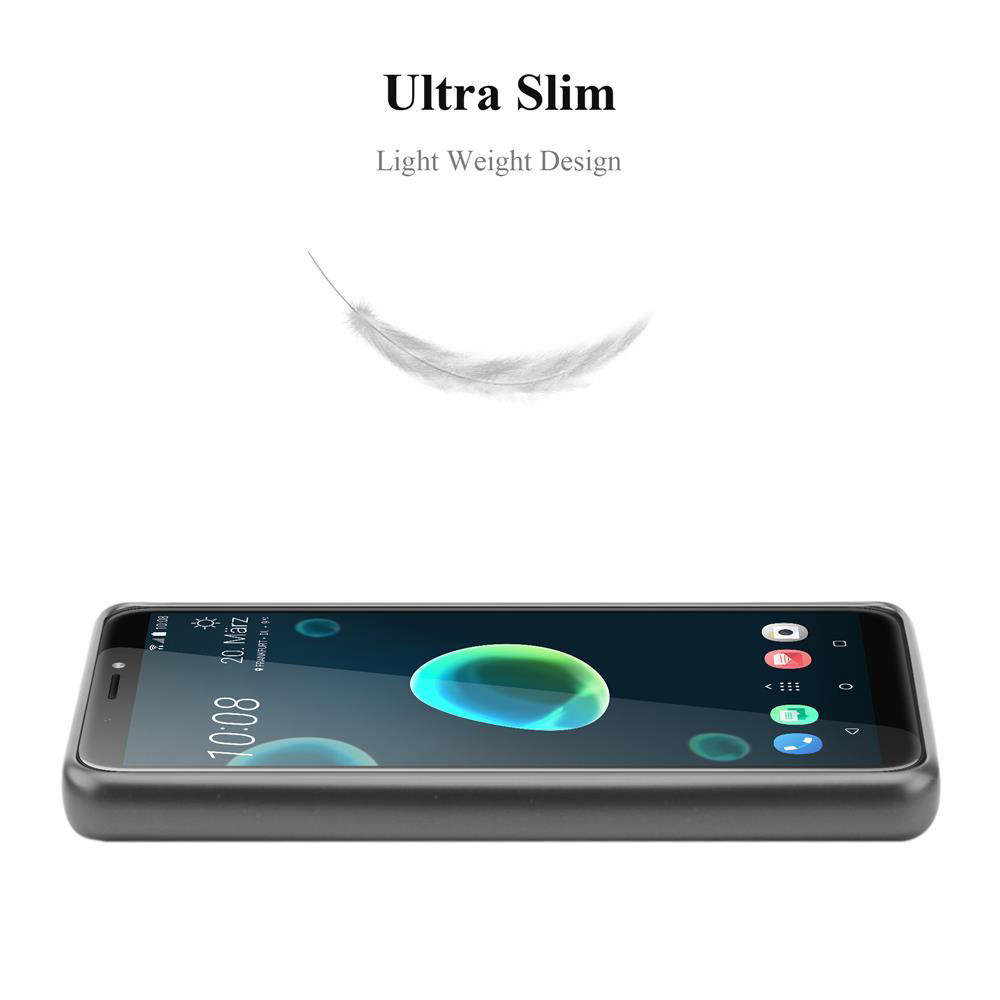 Ein Smartphone in einer schwarzen Hülle wird gezeigt, mit einer Feder, die darüber schwebt, und einem weißen Hintergrund.
