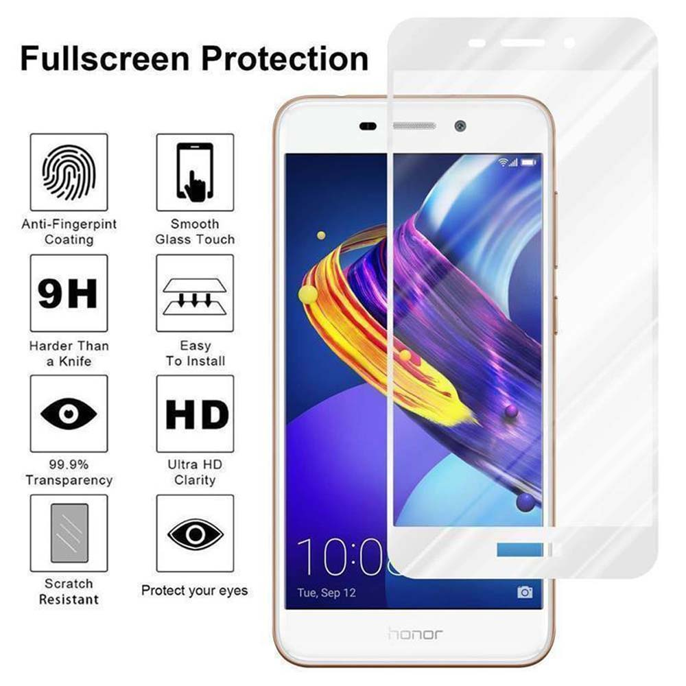 Un telefono con icone di protezione: anti-impronte, antigraffio e nitidezza HD. C'è una protezione per lo schermo sul telefono.