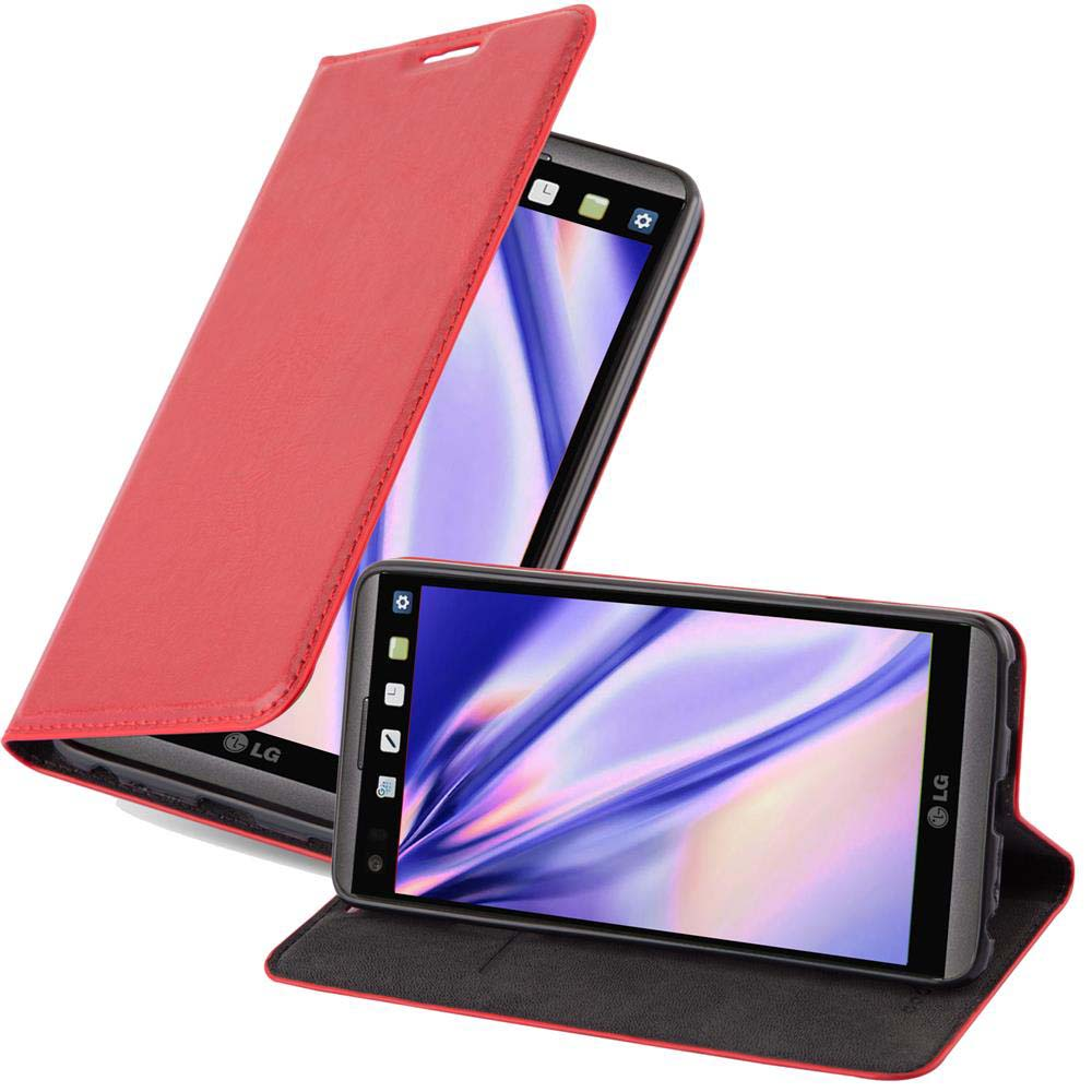 Dos teléfonos con fundas rojas. Uno abierto y otro cerrado. Ambos mostrando una pantalla.
