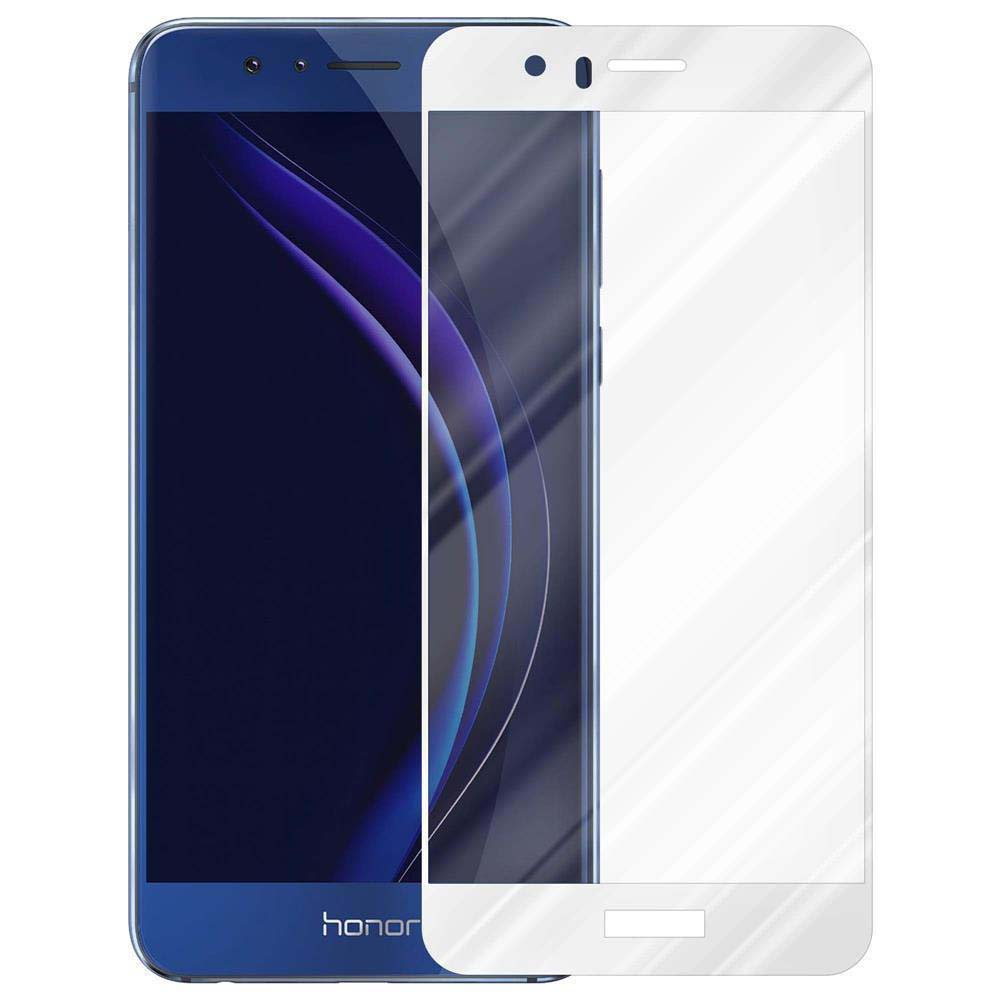 Un telefono blu accanto a un proteggi schermo. Il proteggi schermo è trasparente e ha un bordo bianco.
