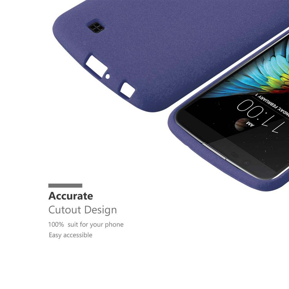 Custodia blu per telefono con telefono all'interno. Mostra lo schermo del telefono.