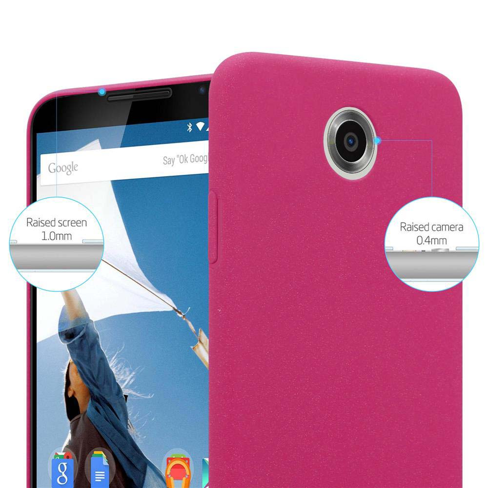 Eine pinke Handyhülle mit einem Telefon. Der Bildschirm zeigt Symbole. Pfeile zeigen auf Kamera und Bildschirm.